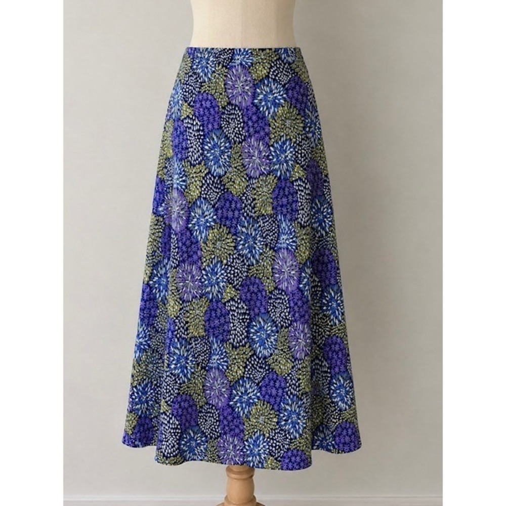 J. Jill Womens Purple Blue Floral Burst Rayon A-Line Maxi Skirt XS Side Zip